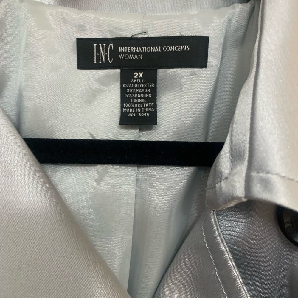 INC satin silver pea coat with belt